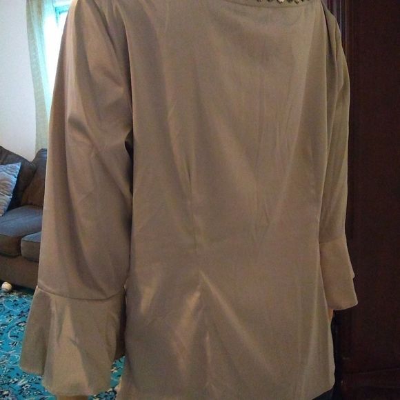ECI NY Shirt Womens Silvery Gray Blouse Beaded Size Large - Picture 3 of 7